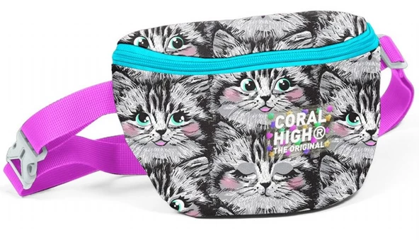 Coral High Gri Kedi Baskılı Kız Çocuk Bel Çantası