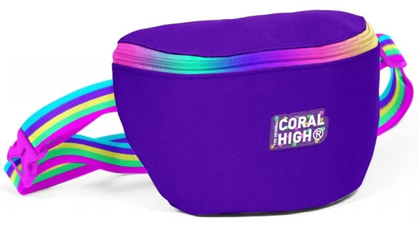 Coral High Rainbow Fermuarlı Mor Baskılı Kız Çocuk Bel Çantası