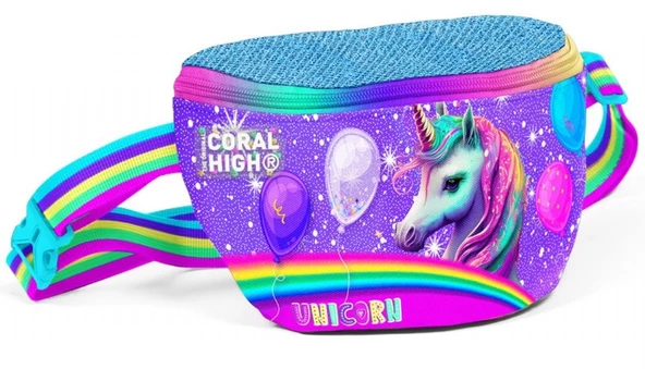 Coral High Mor Simli Unicorn Baskılı Kız Çocuk Bel Çantası