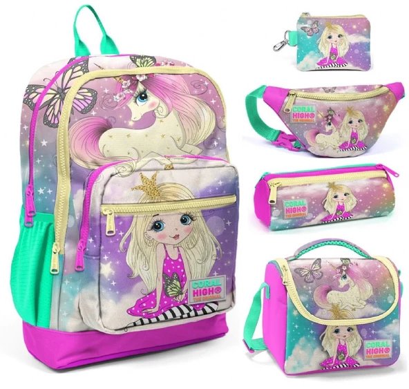 Coral High Su Yeşili Unicorn Beşli Okul ve Günlük Çanta Seti ürün görseli