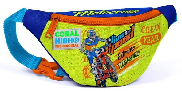 Coral High Sarı Mavi Motorsiklet USB Soketli Okul Çanta Seti ve Bel Çantası - Erkek Çocuk - Resim 4