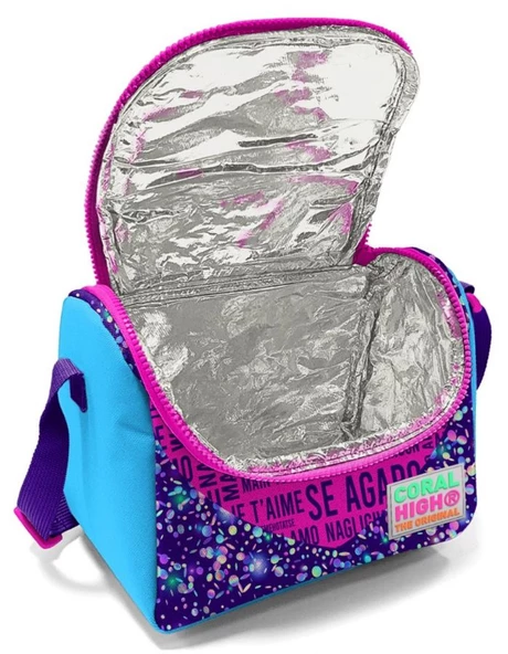 Coral High Mor Mavi Kalp USB Soketli Okul Çanta Seti ve Bel Çantası - Kız Çocuk - Resim 3