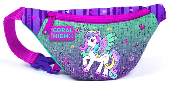 Coral High Kız Çocuk Günlük Bel Çantası - Mor Yeşil Unicorn