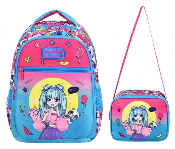 Waddell Anime Kız Desenli İlkokul Sırt Çantası Ve Beslenme Çantası - Kız Çocuk