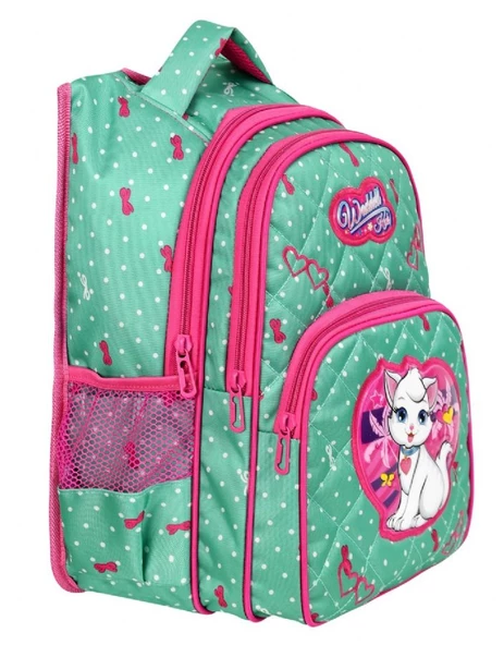 Waddell Mint Yeşili Kedi Desenli Kız Çocuk İlköğretim Okul Sırt Çantası Ve Beslenme Çantası - Resim 3
