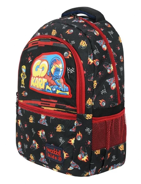 Waddell Go Kart Deri Nakış Desenli Erkek Çocuk İlkokul Sırt Çantası Ve Beslenme Çantası - Resim 3