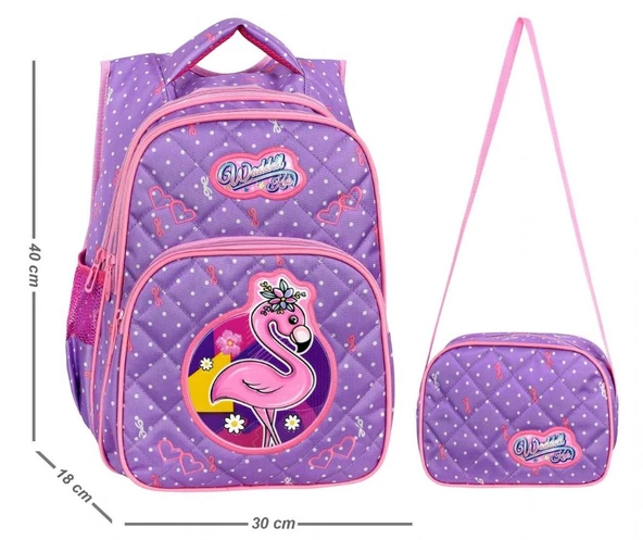 Waddell Lila Flamingo Desenli Kız Çocuk İlköğretim Okul Sırt Çantası Ve Beslenme Çantası - 2