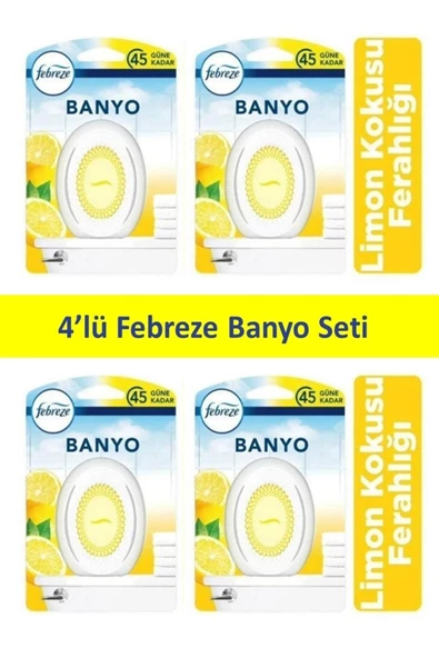 Febreze    Banyo Hava Ferahlatıcı Oda Kokusu Limon Ferahlığı 4'lü