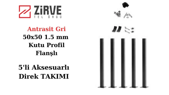 Zirve Tel Örgü 50 cm Panel Çit Direği Antrasit Gri Aksesuarlı(5 Adet)