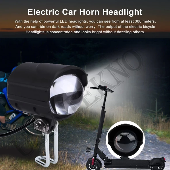 E Bike Led Far Elektrikli Scooter Farı Elektrikli Motosiklet E Bisiklet Far + Korna 36v-60v-Uyumlu - 4