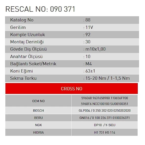 Isıtma Bujisi - Fiat - Peugeot - Citroen - Tata - Toyota - Daihatsu - ET090371 - 2