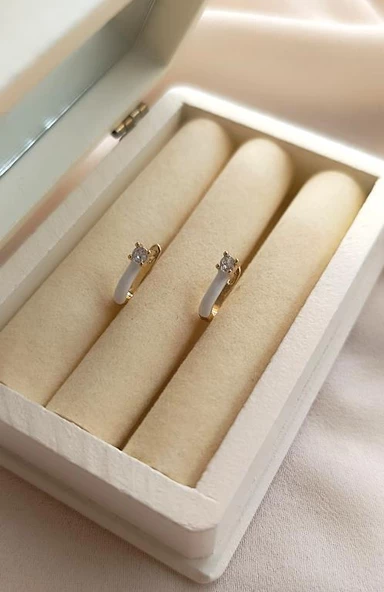 Küpe Kararmaz Çelik 316L Sarı Renk Taşlı Küpe 16979 - 6