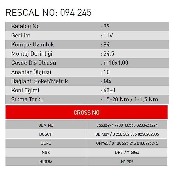 Isıtma Bujisi - Opel - Renault - Dacia - ET094245 - 2