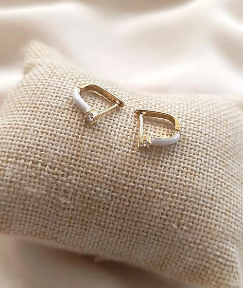 Küpe Kararmaz Çelik 316L Sarı Renk Taşlı Küpe 16979 - 3