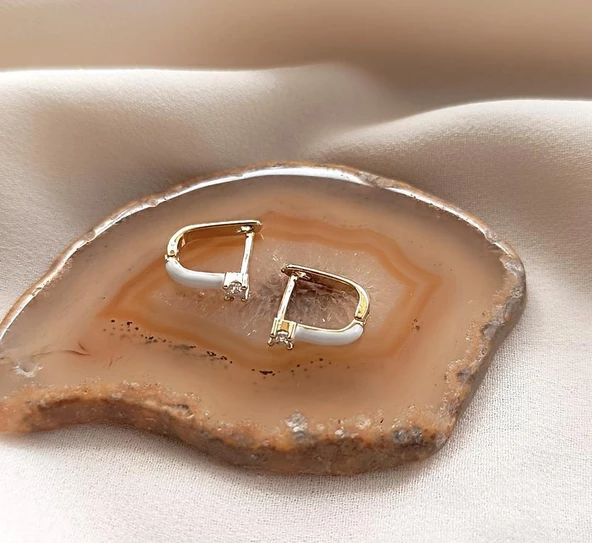 Küpe Kararmaz Çelik 316L Sarı Renk Taşlı Küpe 16979 - 4