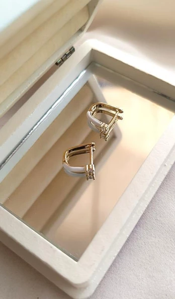 Küpe Kararmaz Çelik 316L Sarı Renk Taşlı Küpe 16979 - 5