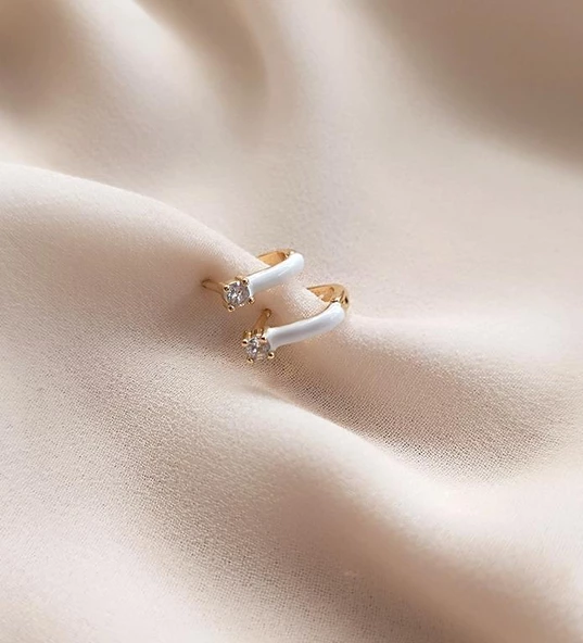 Küpe Kararmaz Çelik 316L Sarı Renk Taşlı Küpe 16979 - 2