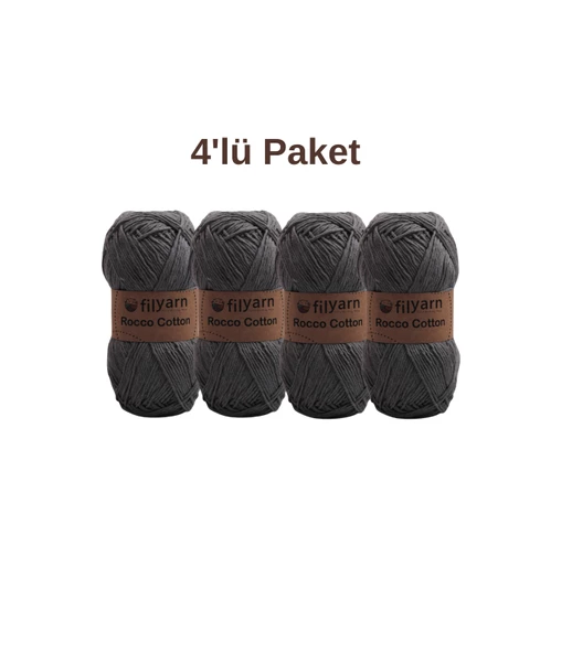 Rocco 100g Cotton 4'lü set, punch için ideal örgü ipi, pamuklu amigurumi ipi, el işi malzemesi - 11