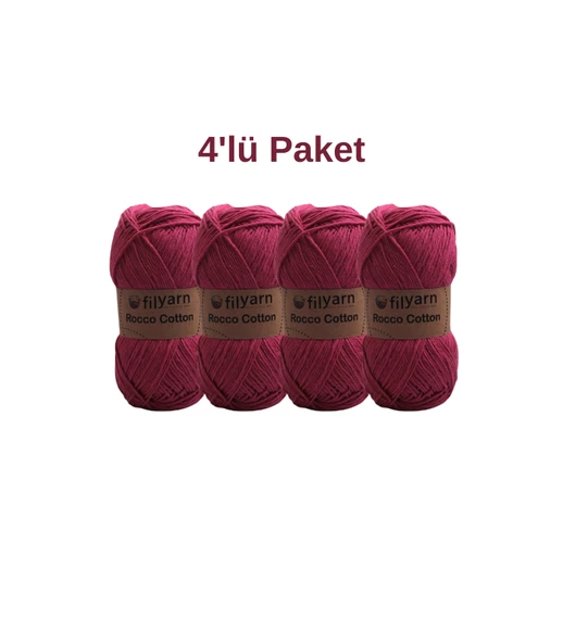 Rocco 100g Cotton 4'lü set, punch için ideal örgü ipi, pamuklu amigurumi ipi, el işi malzemesi - 5