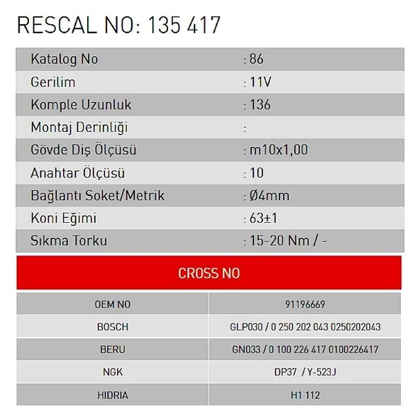 Isıtma Bujisi - Opel - ET135417 - 2