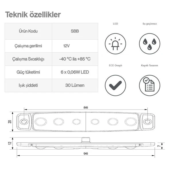 Sanel 6 Ledli 3'Lü Set Parmak Led 12V Kırmızı SBB12R6-3 - Resim 4