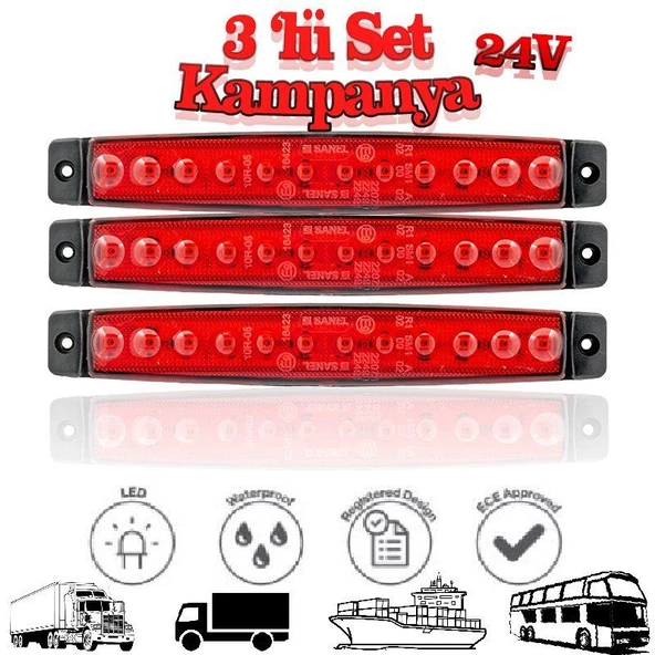 Sanel 12 Ledli 3'Lü Set Parmak Led 24V Kırmızı SBC24R12-3 - 1