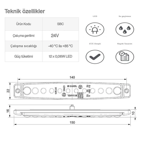 Sanel 24V Üniversal Parmak 12 Led Basamak - Yan Beyaz SBC24W12 - 3