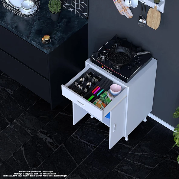 Modilayn BİRCE 65 x 87 x 48 cm Tüp Bölmeli Set Ocak Altı Dolap ve Baharat Rafı - 2