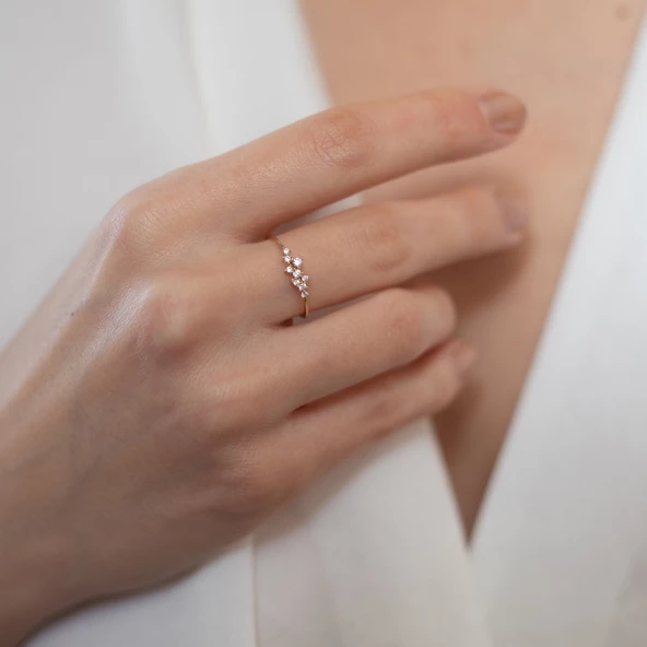 14 Ayar Altın Taşlı Minimal Yüzük - 3