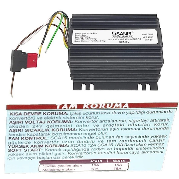 Sanel Konvertör 10 Amper 24V12V Voltaj Düşürücü Radyo Hafızalı SCA10M - 4