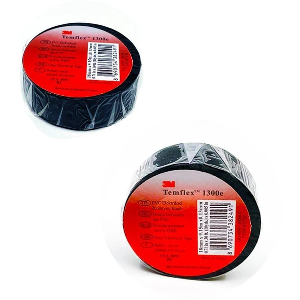 3M Temflex 1300E Pvc Elektrik Izole Bant 0,13X18Mm X9,15 10'Lu - 1300SET - 3