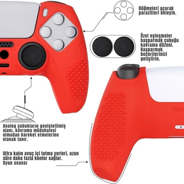 Cosmostech PS4 Controller Joystick Oyun Kolu Gamepad Uyumlu - Silikon Koruyucu Cover Kırmızı - Resim 4