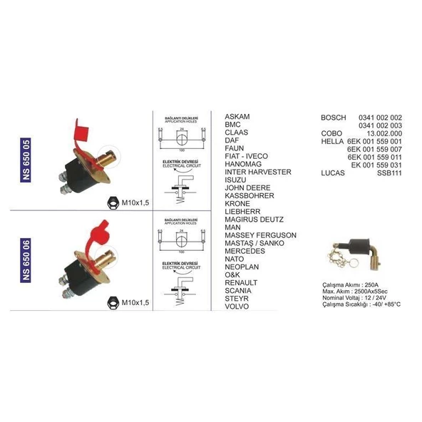 Akü Devre Kesicisi Kamyon-Tır-İş Makinaları-Hella-Cobo-Bosch/Unıversal 33186 - NS65005 - 1