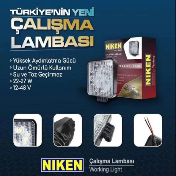 Niken Çalışma Lambası 9 Ledli Kare 22-27 W 1 Adet - 0520010101 - 3