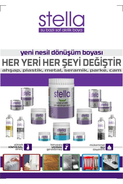 STELLA Su Bazlı Saf Akrilik Boya Beyaz 1 Litre - 4