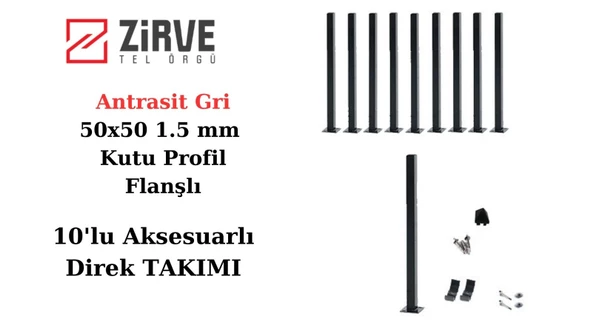 Zirve Tel Örgü 50 cm Panel Çit Direği Antrasit Gri Aksesuarlı (10 Adet)