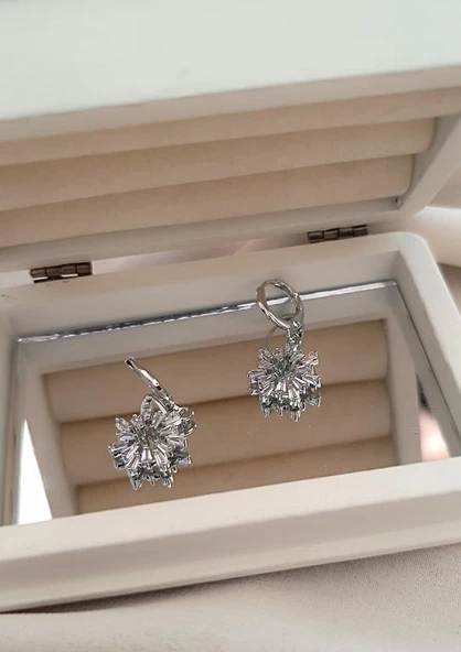 Küpe Kararmaz Çelik 316L Lüks Küpe Renk Gri Taşlı Küpe - 2