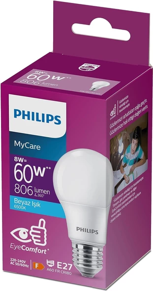 Philips 60W Led Ampul, 6500K Beyaz Işık, E27 Normal Duy