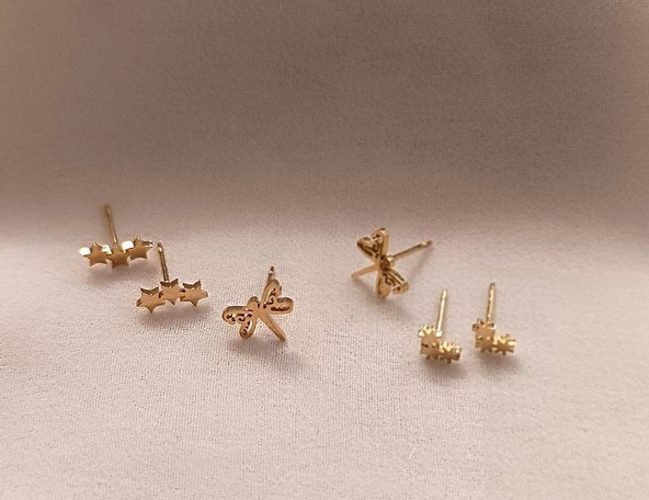 Küpe Kararmaz Çelik 316L Lüks Küpe Yusufcuk Yıldız Küpe - Resim 4