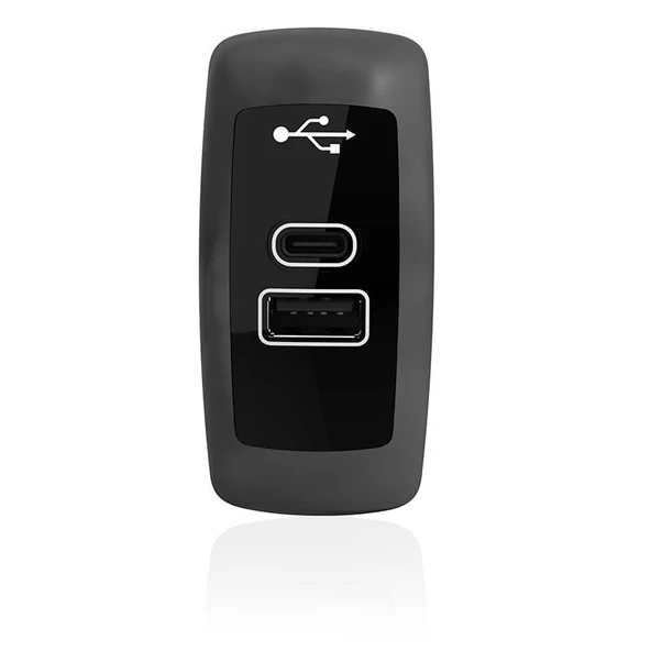 Sanel USB Şarj Düz Tip Siyah Gövde Mavi led 12V/24V SUC16B