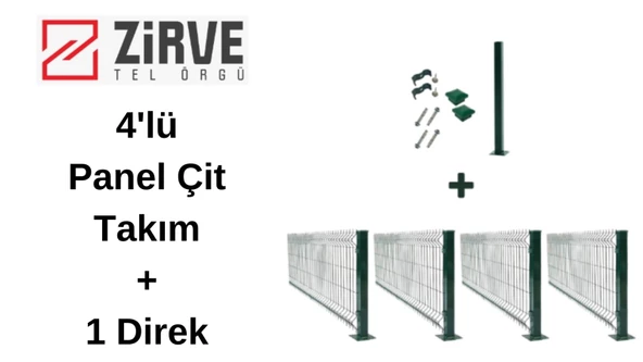 Zirve Tel Örgü 4'lü Panel Çit Takım + 1 Direk 120 CM x 250 CM (10 METRE)