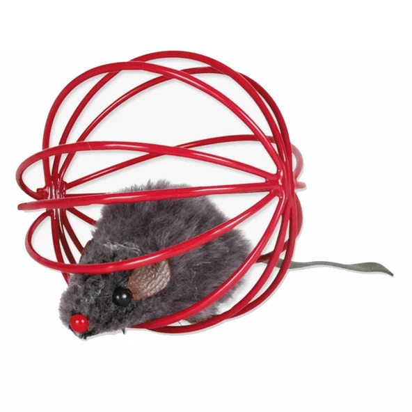 Oyun Topu 6cm Renkli Metal Kafesli Peluş Fareli Kedi Köpek Oyuncağı