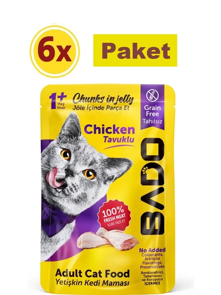 Bado Yetişkin Yaş Kedi Maması Tavuk Etli 85 Gr x 6 Paket