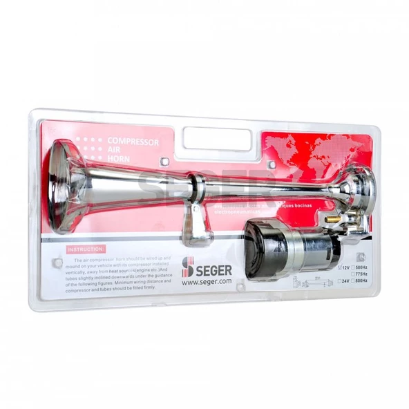 SEGER-83Km Marin Kompresörlü Korna 12V, Krom Borulu - 3