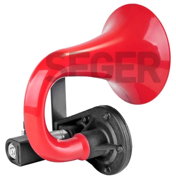 SEGER-80Jh Tek Boynuz Havalı Korna 12V (Unıchorn), Kırmızı Plastik Borulu - 3