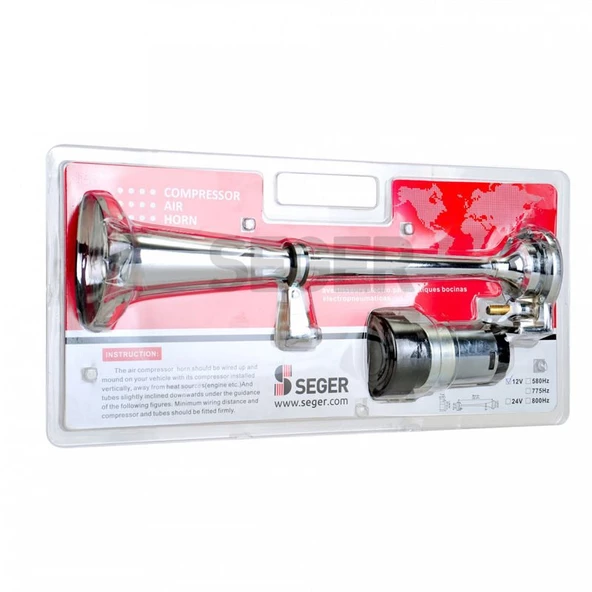 SEGER-83Km Marin Kompresörlü Korna 12V, Krom Borulu - 2