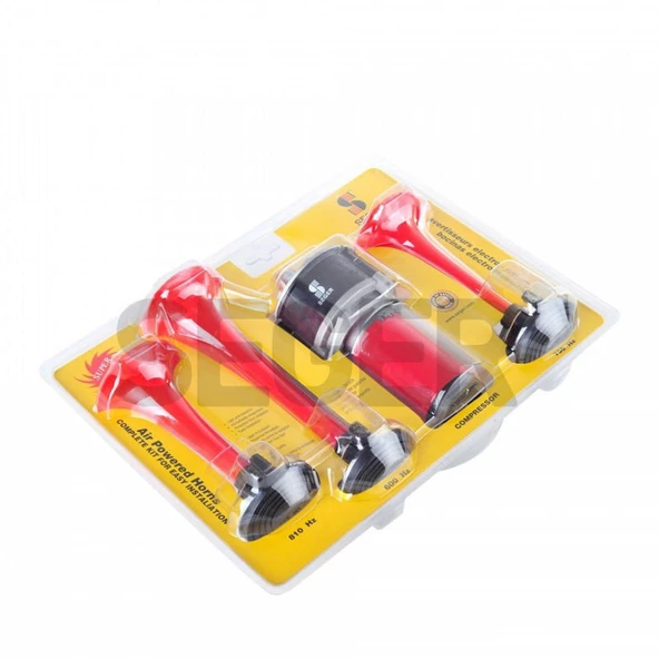 SEGER-80Kh Kompresörlü Korna 12V, Kırmızı Renkli Plastik Borulu, Melodili - 3
