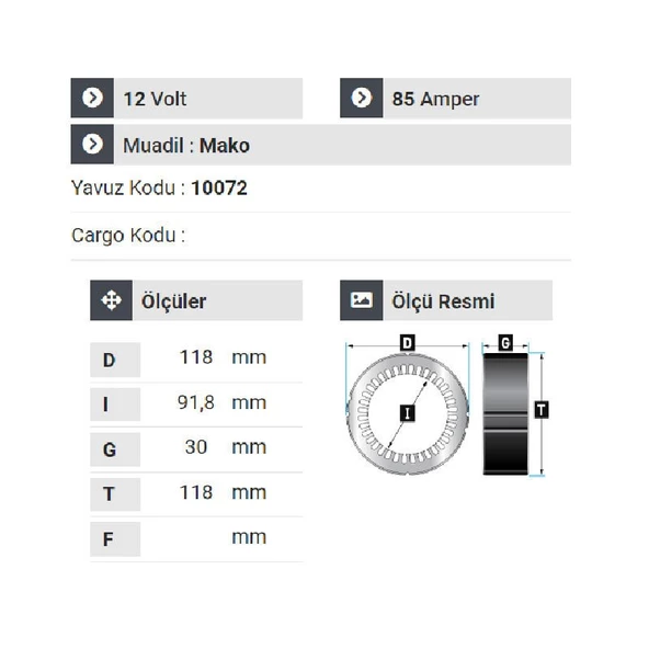 NURSAN 120912 Statör 12V 85A Mako Tip Kapaklı Albea Multijet 1.2 Opel Corsa - 2