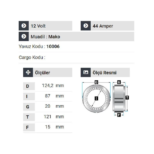 NURSAN 110012 Statör 12V 44A Mako Tip 3 Uçlu Em - 2