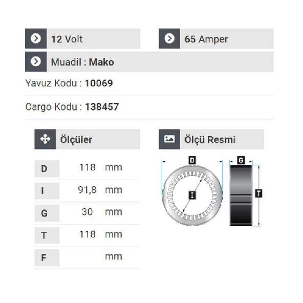 NURSAN 120412 Statör 12V 65A Mako Tip Kapaklı Palio Siena Weekend Doğan Şahin Kartal - 2
